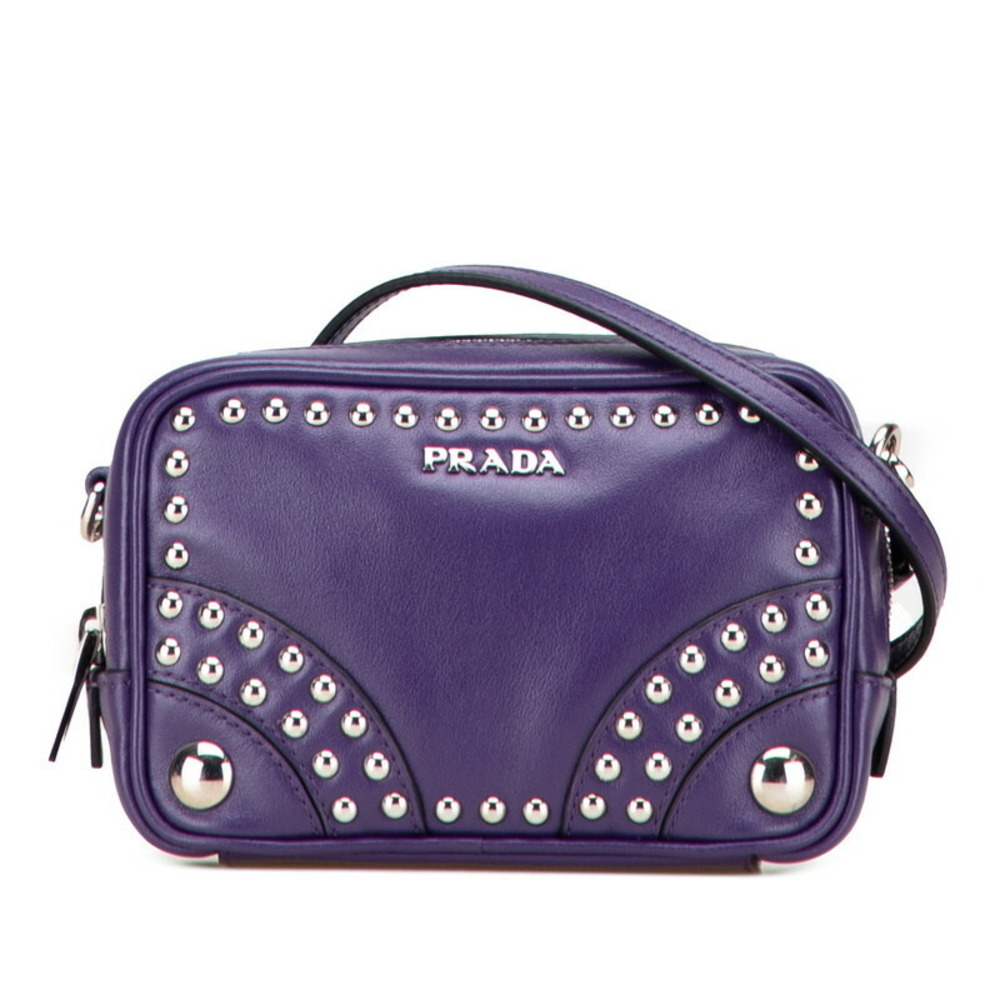 Prada Studded Crossbody Shoulder Bag Purple Leather - Picture 1 of 8